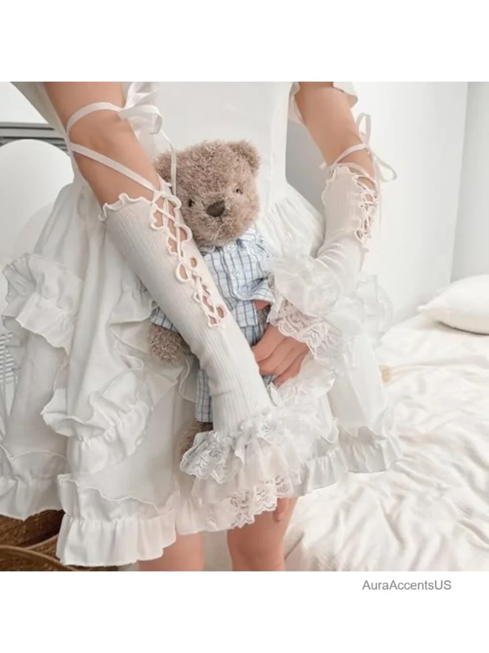 Lolita Lace Fingerless Gloves Hand Sleeve Arm Warmers Y2K Long Gloves Wrist